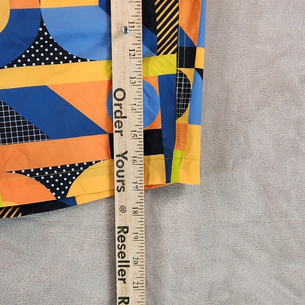 Psycho Bunny Swim Trunks Mens Large Multicolor Geo Print Lined Drawstring Beach